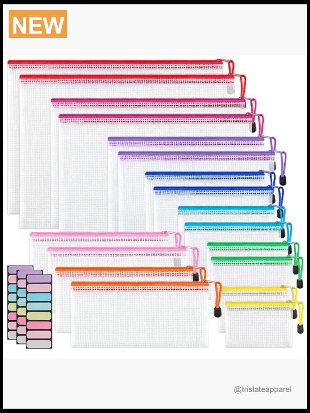 18 Pack 8 Sizes Mesh Pouch Waterproof Zipper Bags Travel Organizer Office School